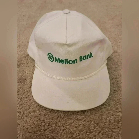 Mellon Bank White Green Rope Vintage Mens Hat One Size - Picture 1 of 3